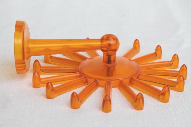 vintage butterscotch plastic wheel hanging rack, scarf or necklace holder for closet / jewelry storage