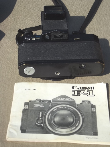 Vintage Canon F1 35mm camera, 1970s SLR film camera w/ accessories
