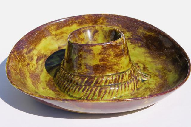 vintage ceramic chip & dip bowl - Tex-Mex cowboy hat for corn chips & salsa, nachos