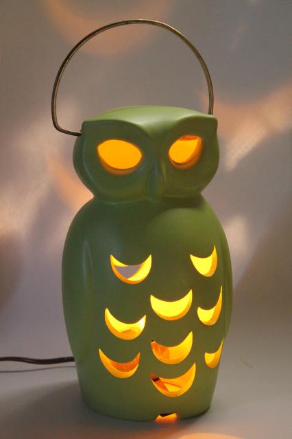 vintage ceramic owl lantern, electric lamp mood lighting TV lamp retro deco