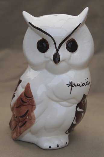 Vintage ceramic owl made in Hawaii, tall hand-painted owl incense burner?