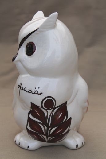 Vintage ceramic owl made in Hawaii, tall hand-painted owl incense burner?