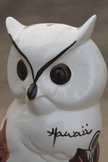 Vintage ceramic owl made in Hawaii, tall hand-painted owl incense burner?