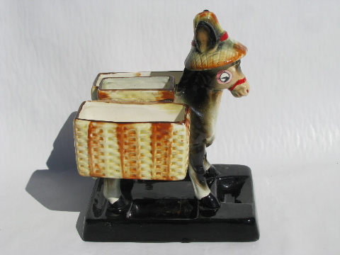 Vintage ceramic pack donkey without a cart, retro 1950s cigarette stand