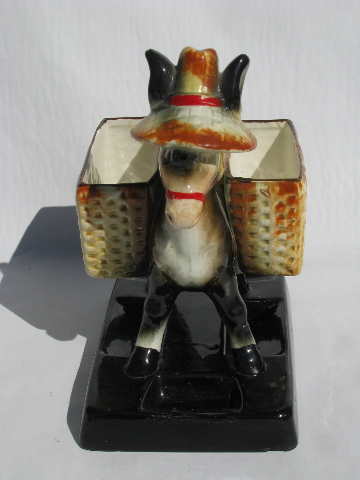 Vintage ceramic pack donkey without a cart, retro 1950s cigarette stand
