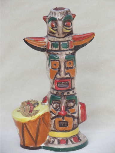 Vintage ceramic wine bottle, Indian totem pole sealed Italian wine