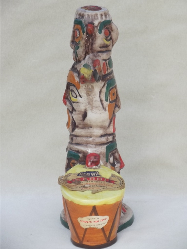 Vintage ceramic wine bottle, Indian totem pole sealed Italian wine