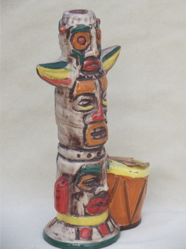 Vintage ceramic wine bottle, Indian totem pole sealed Italian wine