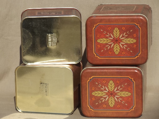 Vintage Cheinco kitchen tins, canister set w/ old general store labels