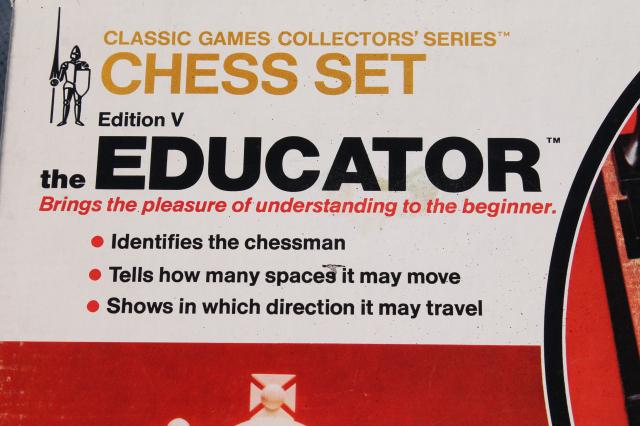 vintage chess set for teaching / learning chess game, educator numbered pieces & board