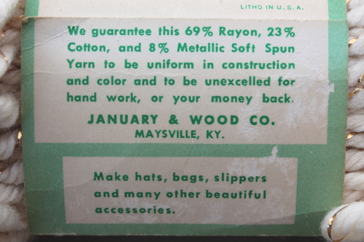 Vintage chunky weight craft or rug yarn, rayon cotton yarn w/ metallic gold thread