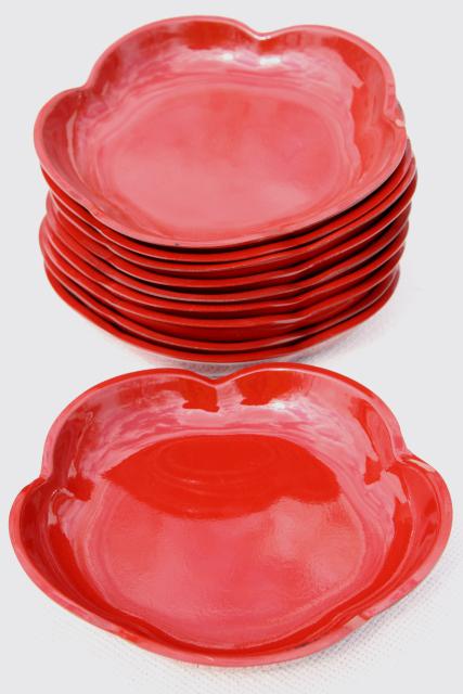 vintage cinnabar red lacquer ware dishes rice or noodle bowls or salad plates
