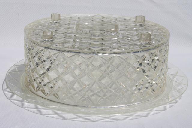 vintage clear plastic cake cover & plate, doubles as salad bowl / sandwich tray