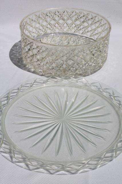 vintage clear plastic cake cover & plate, doubles as salad bowl / sandwich tray