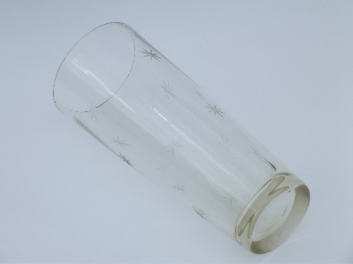 Vintage cocktail mixer, tall glass w/ wheel cut starburst mod stars