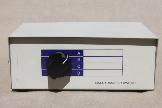 Vintage computer data transfer switches for Sub D 9 pin ports, lot of 3 switches w/ 4 ports each