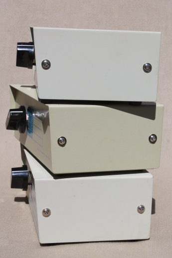 Vintage computer data transfer switches for Sub D 9 pin ports, lot of 3 switches w/ 4 ports each
