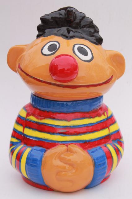 vintage cookie jar, hand made ceramic Ernie muppet from Sesame Street