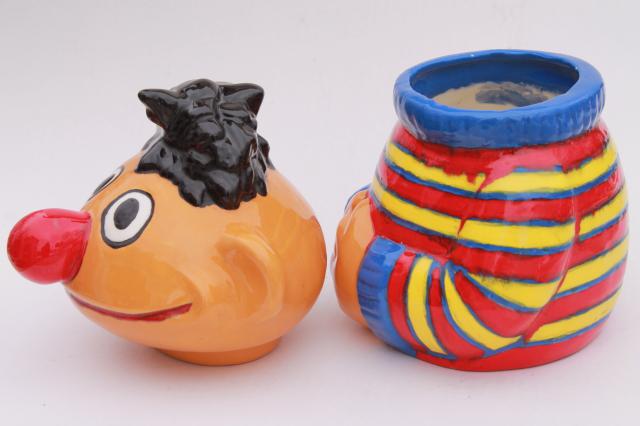 vintage cookie jar, hand made ceramic Ernie muppet from Sesame Street