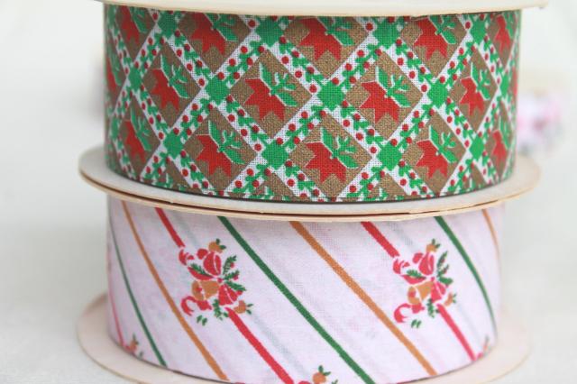 vintage craft ribbon lot, paper fabric ribbons w/ retro Christmas holiday prints