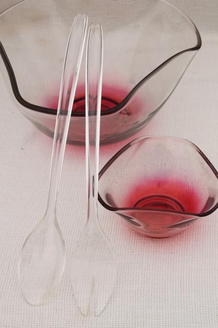 vintage cranberry ruby stain glass bowls set w/ rose tint luster flashed on color 