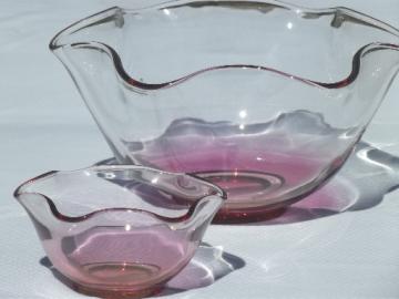 Vintage cranberry stain glass bowls set w/ rose tint luster flashed on color