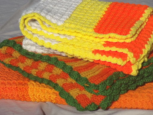 Vintage crochet afghans lot, warm crocheted throws & blankets in fall colors