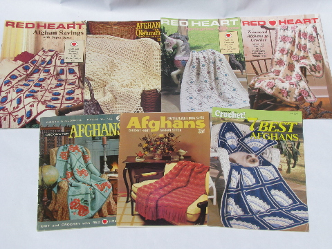 Vintage crochet pattern booklets lot, crocheted afghans, throws, pillows