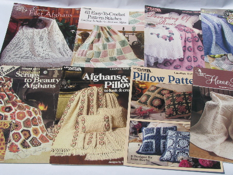 Vintage crochet pattern booklets lot, crocheted afghans, throws, pillows