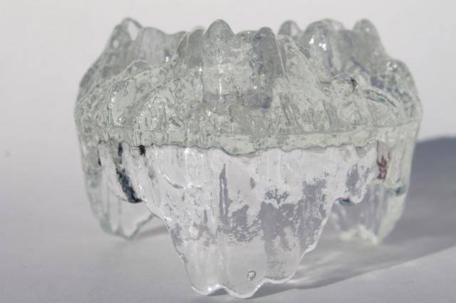 vintage crystal ice candle holders, Scandinavian modern Ittla style LE Smith glass