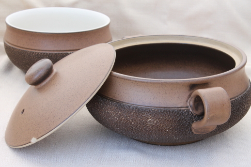 Vintage Denby Cotswold brown pottery, vegetable bowl, covered soup tureen