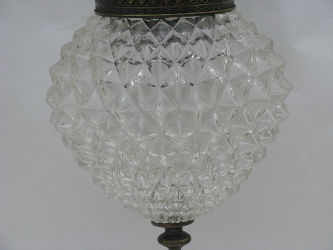 Vintage double light swag lamp, ornate diamond glass globe shades
