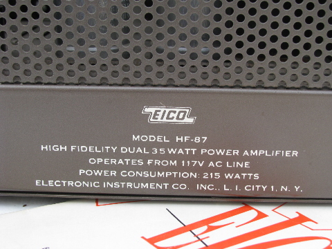 Vintage EICO HF-87 dual 35 watt vacuum tube power amplifier/amp with manual