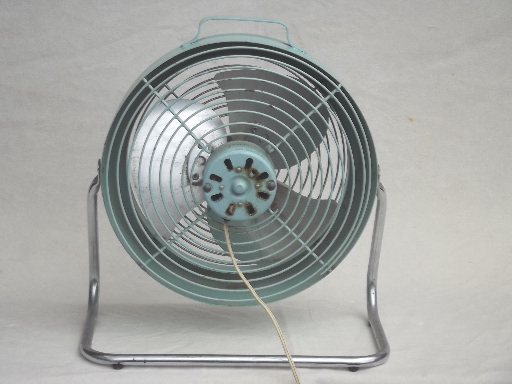 Vintage electric fan, mid-century mod turquoise aqua blue table / floor fan