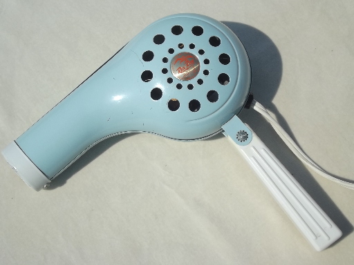 Vintage electric hair dryer, baby blue Rex Ray hand held hairdryer in box