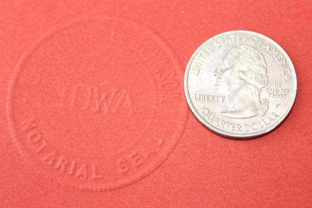 vintage embossed office stamp notary seal, 50s State of Iowa paper embosser notarial seal 