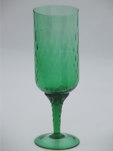 Vintage emerald green art glass vase, twisted stem hand blown glass goblet