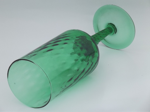 Vintage emerald green art glass vase, twisted stem hand blown glass goblet