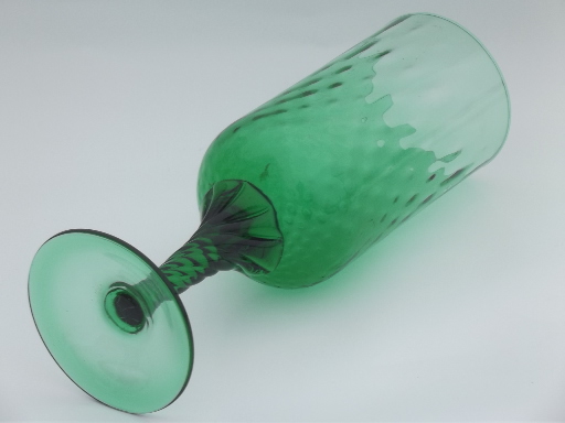 Vintage emerald green art glass vase, twisted stem hand blown glass goblet