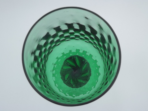 Vintage emerald green art glass vase, twisted stem hand blown glass goblet