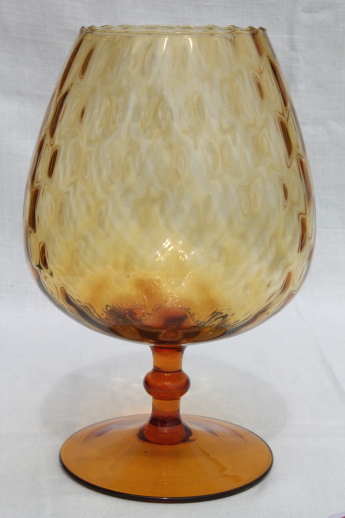 Vintage Empoli Italy art glass fishbowl vase, hand-blown amber glass brandy snifter