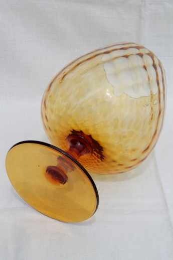 Vintage Empoli Italy art glass fishbowl vase, hand-blown amber glass brandy snifter