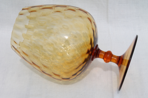 Vintage Empoli Italy art glass fishbowl vase, hand-blown amber glass brandy snifter