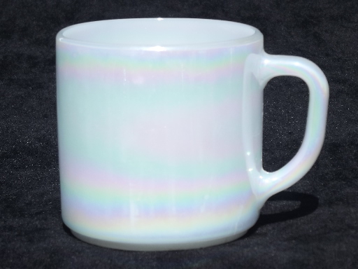 Vintage Federal glass coffee mugs, moonglow iridescent luster cups set