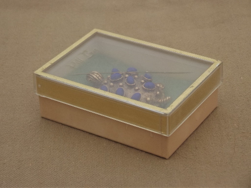 Vintage figural compact or pill box, turtle or tortoise gold tone metal lapis blue plastic
