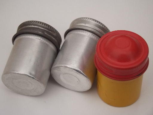 Vintage film canisters lot, assorted aluminum metal film containers