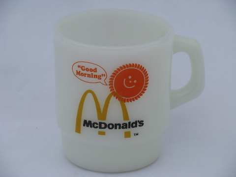 Vintage Fire-King glass restaurantware coffee cups, McDonald's advertising mugs