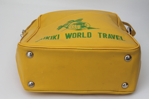 Vintage flight bag, retro yellow Waikiki Hawaii travel tourist souvenir bag