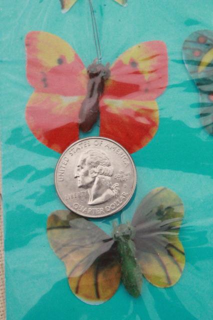vintage floral silk painted butterflies made in Hong Kong, new old stock decor / craft supplies