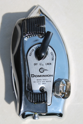 Vintage folding travel iron, Dominion automatic electric clothes iron #1033